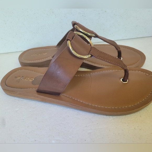 Aldo Brown Leather Sandals with Metallic Ring Detail - Picture 2 of 6
